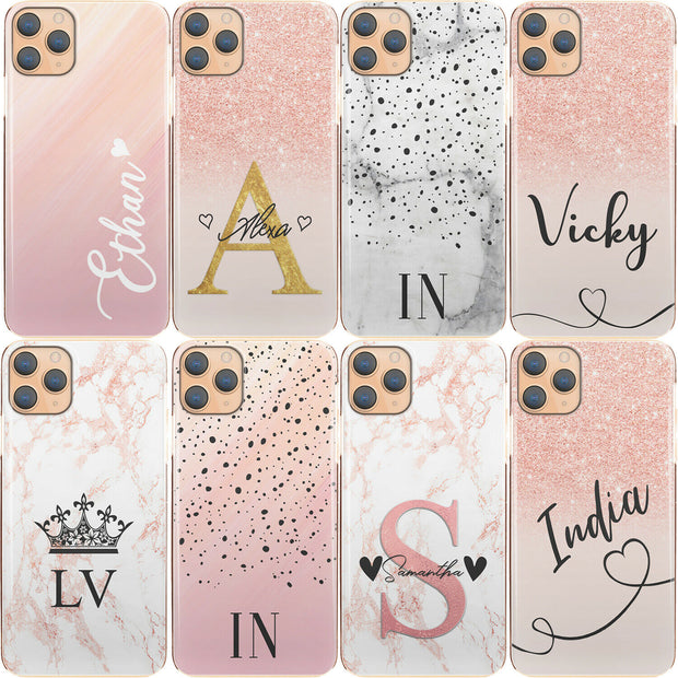 Personalised Phone Case For iPhone 12, Initial Grey/Pink Marble Hard Cover