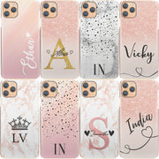 Personalised Phone Case For iPhone iPhone 14 , Initial Grey/Pink Marble Hard Cover