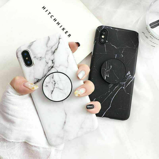 New Black White Marble Phone Case With Socket Holder For iPhone 11 Pro Max