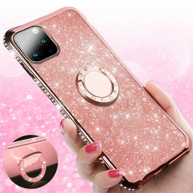 For iPhone 13 Pro Max Bling Case Slim TPU Ring Holder Stand Cover