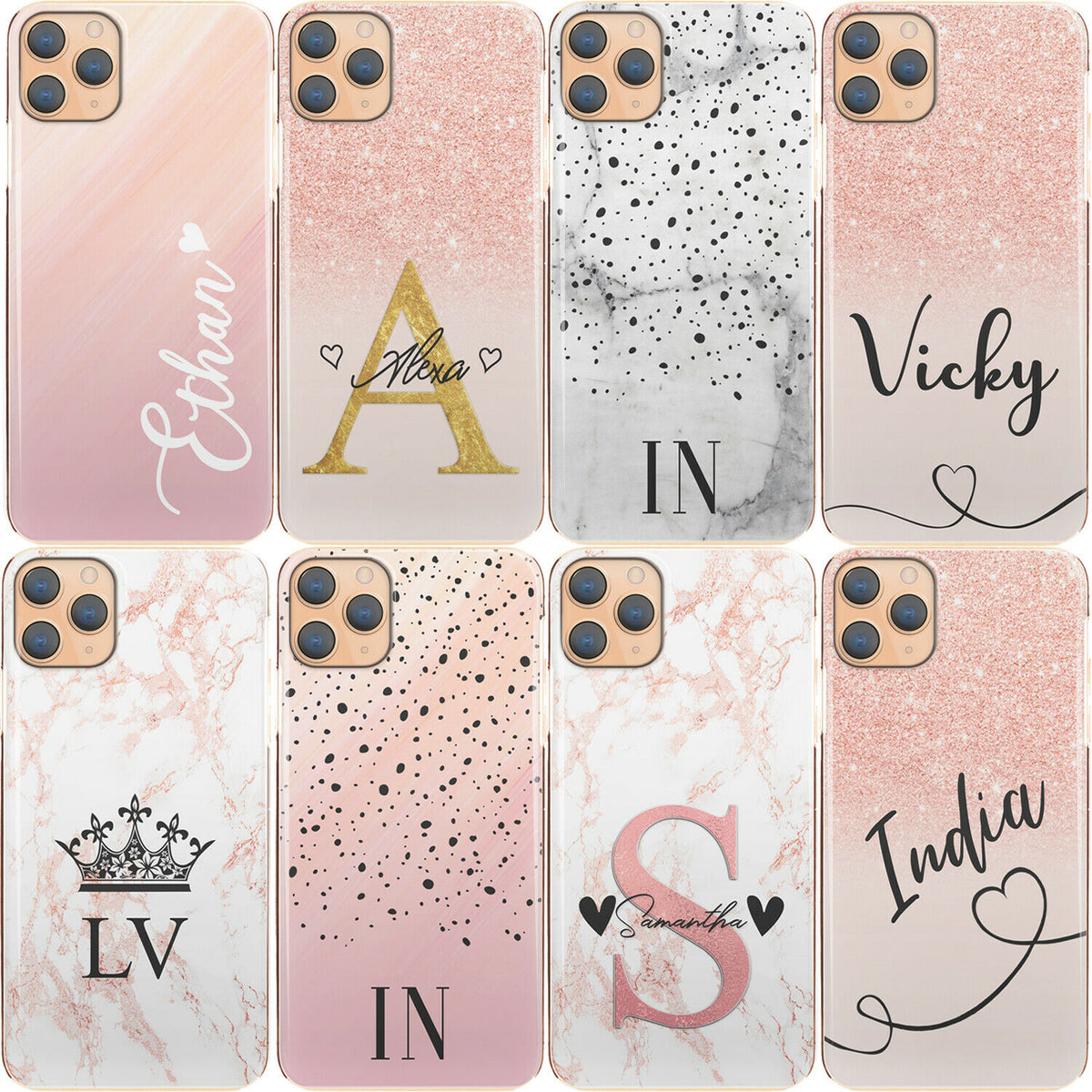 Personalised Phone Case For iPhone XS MAX, Initial Grey/Pink Marble Hard Cover