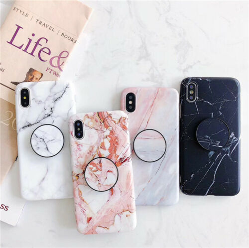 Marble Tpu soft Case With Pop Up Holder Socket For iphone XS Max