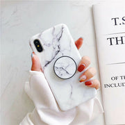 Marble Tpu soft Case With Pop Up Holder Socket For iphone X / XS